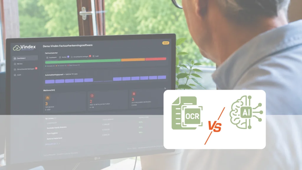 Vergelijking tussen OCR-software die factuurgegevens uitleest en een Ai-agent die facturen begrijpt, controleert en automatisch verwerkt.